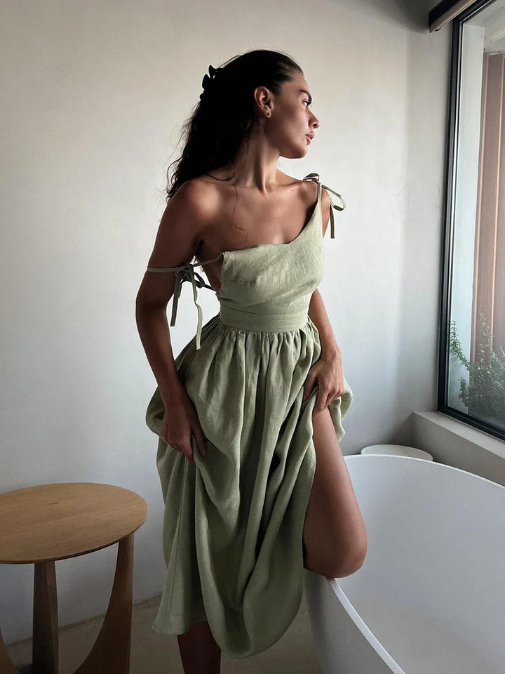 Spring Summer Beach Style Women Dress Vintage Loose A-Line Sling Dress Sexy Hot Girl 100% Cotton V-Neck Dress