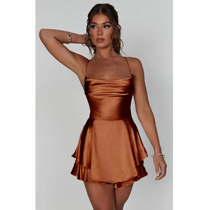 Sling Satin Halter Strap a Pendant Dress Sexy Elegant Lady Style Short Skirt Summer Female Club Party Vestidos