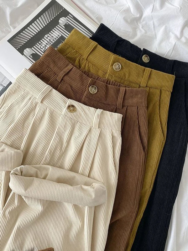 Vintage High-Waist Corduroy Trousers